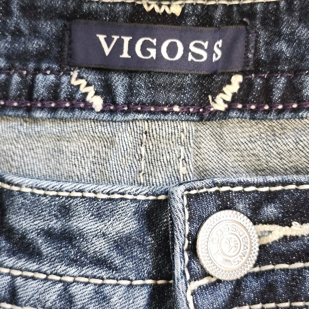 VIGOSS Chelsea Capri Jeans Sz 7/8 L25 Heritage Fit Distressed Embroidered - Picture 8 of 14